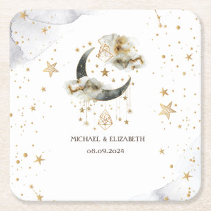 Dessous De Verre Carré Étoiles célestes de lune d'or