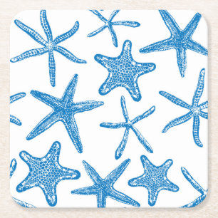 Dessous De Verre Carré étoiles de mer en bleu