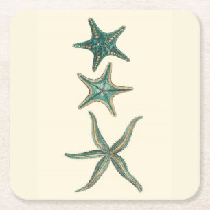 Dessous De Verre Carré Étoiles de mer triples bleu vert