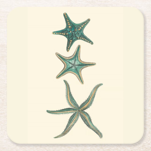 Dessous De Verre Carré Étoiles de mer triples bleu vert (Devant)