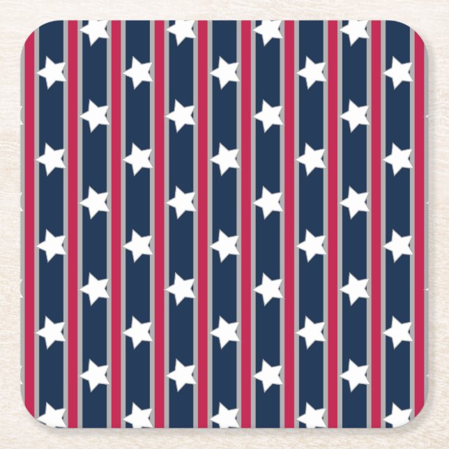 Dessous De Verre Carré Étoiles et rayures patriotiques amusantes et fanta (Devant)