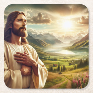 Dessous De Verre Carré Étonnant Jésus Christ peinture numérique