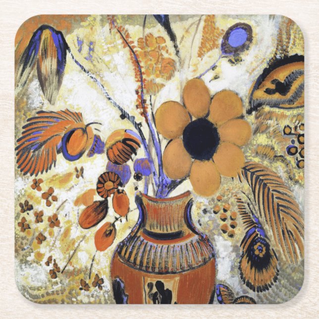 Dessous De Verre Carré Etruscan vase with Flowers, Redon (Devant)