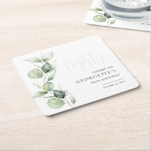Dessous De Verre Carré Eucalyptus Aquarelle 80e Anniversaire