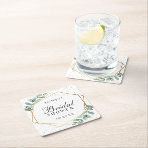 Dessous De Verre Carré Eucalyptus Fête des mariées géométrique Gold Foil