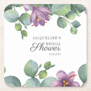 Dessous De Verre Carré Eucalyptus Floral Fête des mariées de script d'aqu
