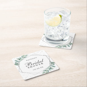 Dessous De Verre Carré Eucalyptus Géométrique Feuille d'Argent Mariage Cé
