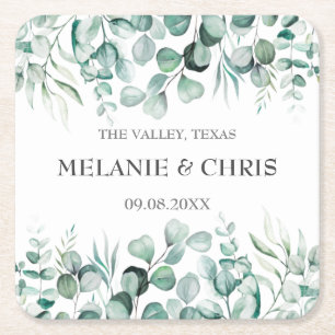 Dessous De Verre Carré Eucalyptus Verdure Custom Boho Rustique Mariage