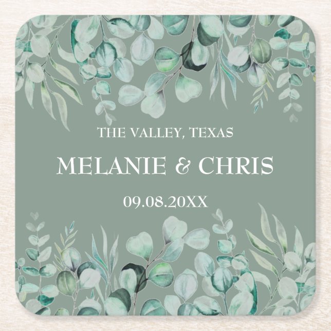 Dessous De Verre Carré Eucalyptus Verdure Custom Boho Rustique Mariage (Devant)