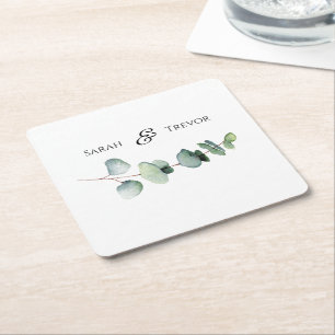 Dessous De Verre Carré Eucalyptus Verdure Élégant minimaliste Mariage