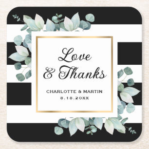 Dessous De Verre Carré Eucalyptus Vert Mariage noir et blanc