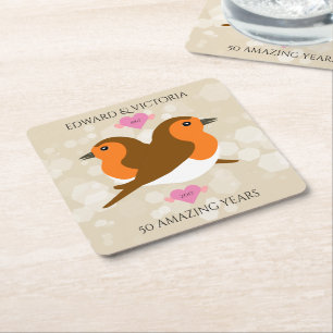 Dessous De Verre Carré Europe Robins Lovebirds Chaque année Anniversaire