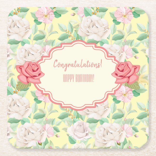 Dessous De Verre Carré Événement floral personnalisable (Devant)