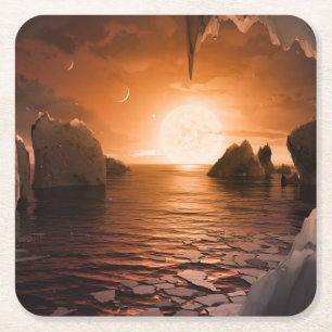 Dessous De Verre Carré Exoplanet Trappist-1f De Son Côté Nocturne Icy.