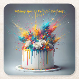 Dessous De Verre Carré Explosion de joie - Joyeux gâteau d'anniversaire