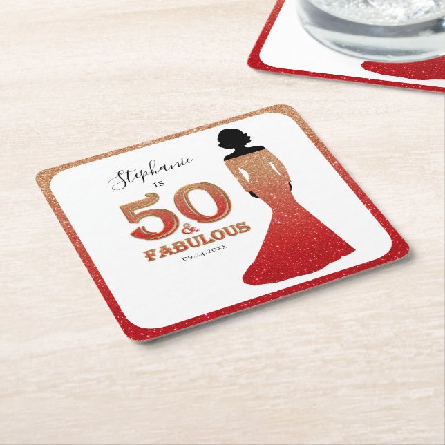 Dessous De Verre Carré Fabuleux 50e anniversaire Ombre Parties scintillan (Incliné)
