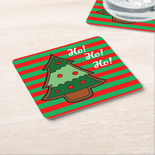 Dessous De Verre Carré Fâcheux rayures et sapin de Noël