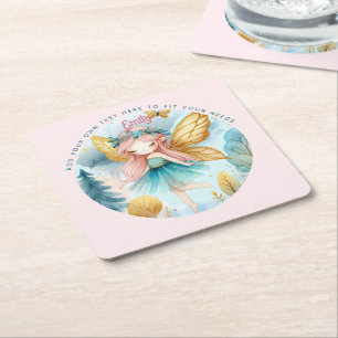 Dessous De Verre Carré Fairy Birthday Turquoise Gold Rose Princess Fairyt