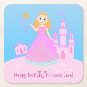 Dessous De Verre Carré Fairytale Princess à Pink Birthaday