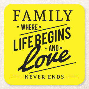 Dessous De Verre Carré Famille de typographie inspirante jaune Citation