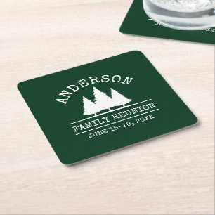 Dessous De Verre Carré Famille Réunion Pin rustique Arbres verts