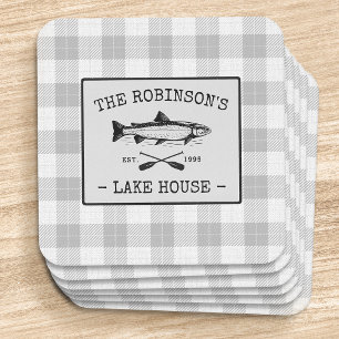 Dessous De Verre Carré Family Lake House Oars Poisson Russe Blanc Plaid