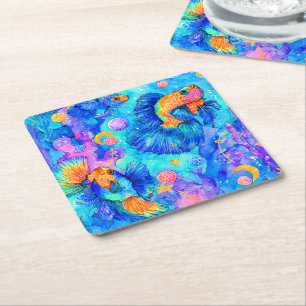 Dessous De Verre Carré Fantaisie sous-marine
