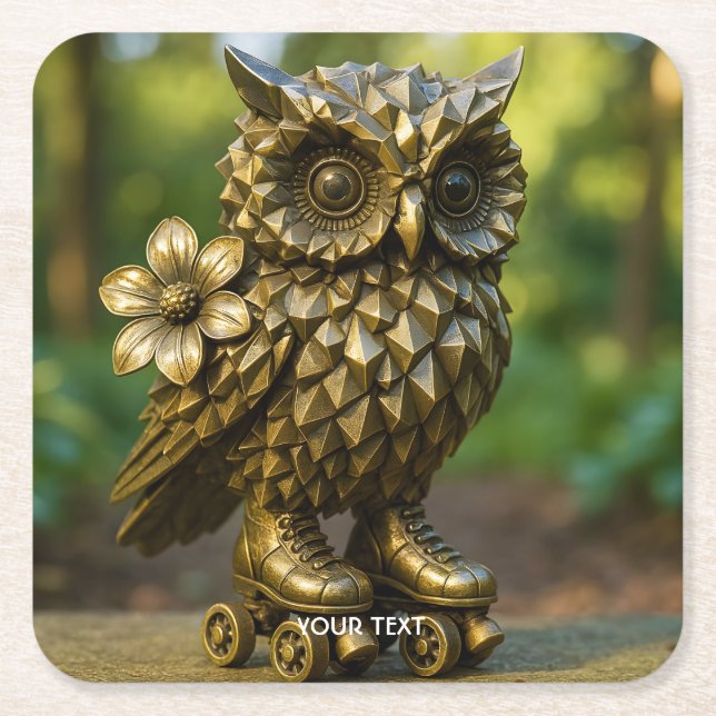 Dessous De Verre Carré Fantasy Cute Brass Owl Skates (Devant)