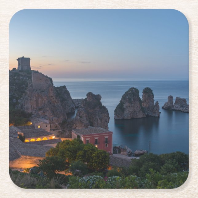 Dessous De Verre Carré Faraglioni et madrague dans Scopello, Sicile (Devant)