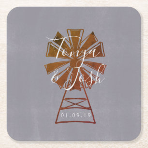 Dessous De Verre Carré Farmhouse Windmill Mariage rustique