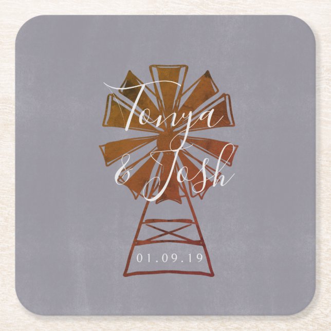 Dessous De Verre Carré Farmhouse Windmill Mariage rustique (Devant)