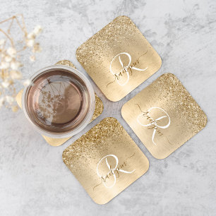 Dessous De Verre Carré Faux Gold brossé Parties scintillant métallique Im