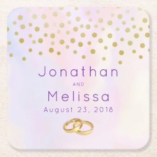 Dessous De Verre Carré Faux Gold Confetti sur Purple Aquarelle