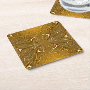 Dessous De Verre Carré Faux Gold Metal Design Motif