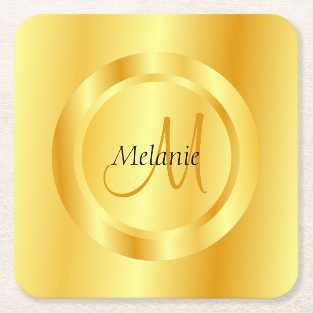 Dessous De Verre Carré Faux Gold Moderne Monogram Modèle élégant (Devant)
