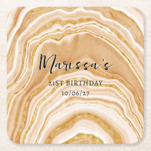 Dessous De Verre Carré Faux Golden Agate 21e anniversaire