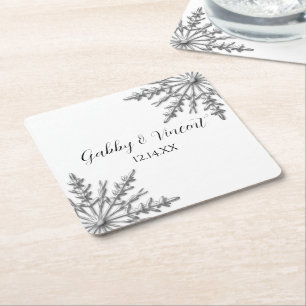 Dessous De Verre Carré Faux Silver Snowflakes Mariage d'hiver