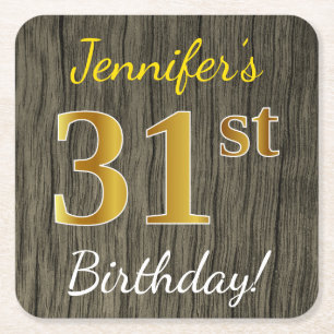 Dessous De Verre Carré Faux Wood, Faux Gold 31e anniversaire + Nom person
