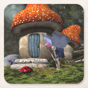 Dessous De Verre Carré Fée mignonne à cheveux roses rencontre Ladybug