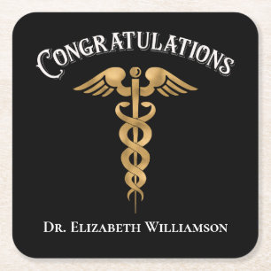 Dessous De Verre Carré Félicitations Médecin Caduceus