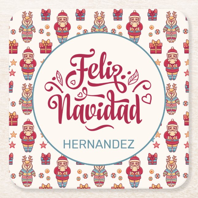 Dessous De Verre Carré Feliz Navidad Personnalisé (Devant)