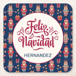 Dessous De Verre Carré Feliz Navidad Personnalisé