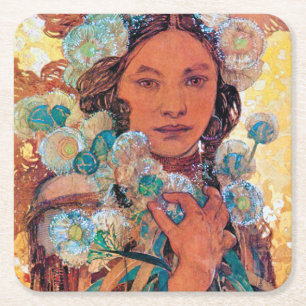 Dessous De Verre Carré Femme amérindienne, Mucha
