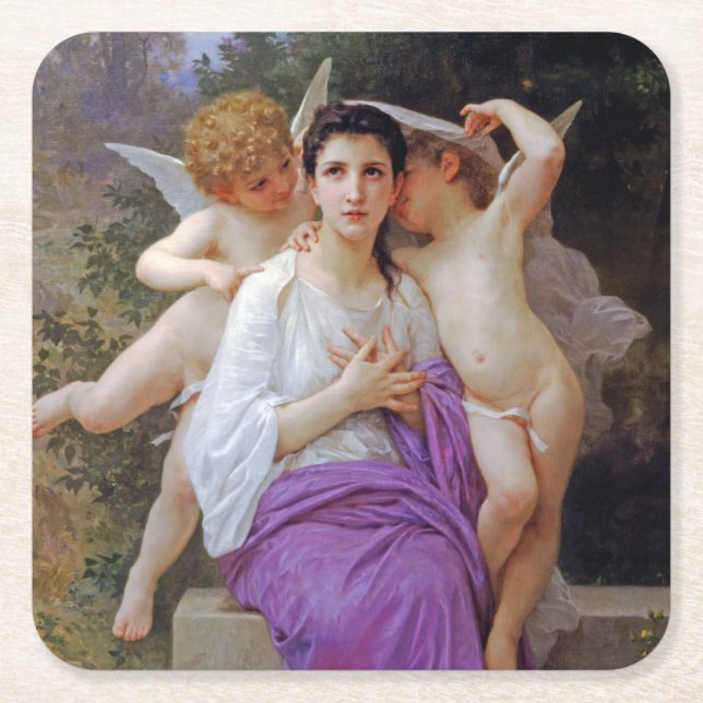 Dessous De Verre Carré Femme avec Cupidon, Bouguereau (Devant)