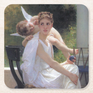 Dessous De Verre Carré Femme avec Cupidon, Bouguereau