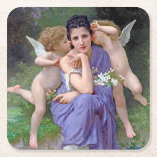 Dessous De Verre Carré Femme avec Cupidon, Bouguereau
