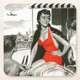 Dessous De Verre Carré Femme chaude rouge