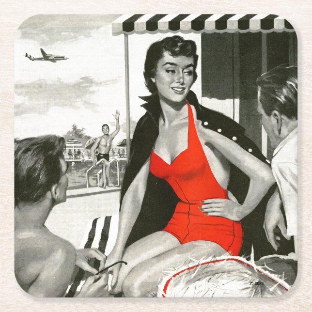 Dessous De Verre Carré Femme chaude rouge (Devant)