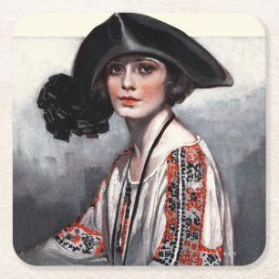 Dessous De Verre Carré Femme dans le chemisier brodé