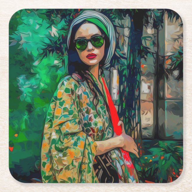 Dessous De Verre Carré Femme en verres verts (Devant)
